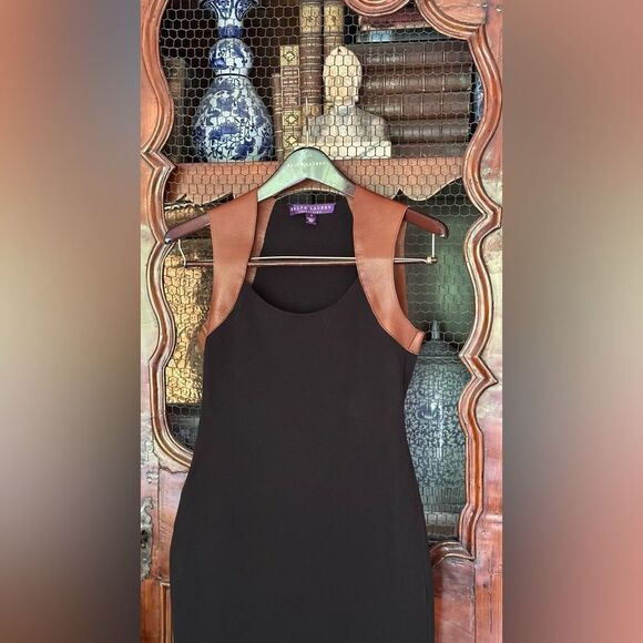 Ralph Lauren Collection Fall 12 Black Merino Wool Leather Trim Knit Sheath Dress - Picture 12 of 16